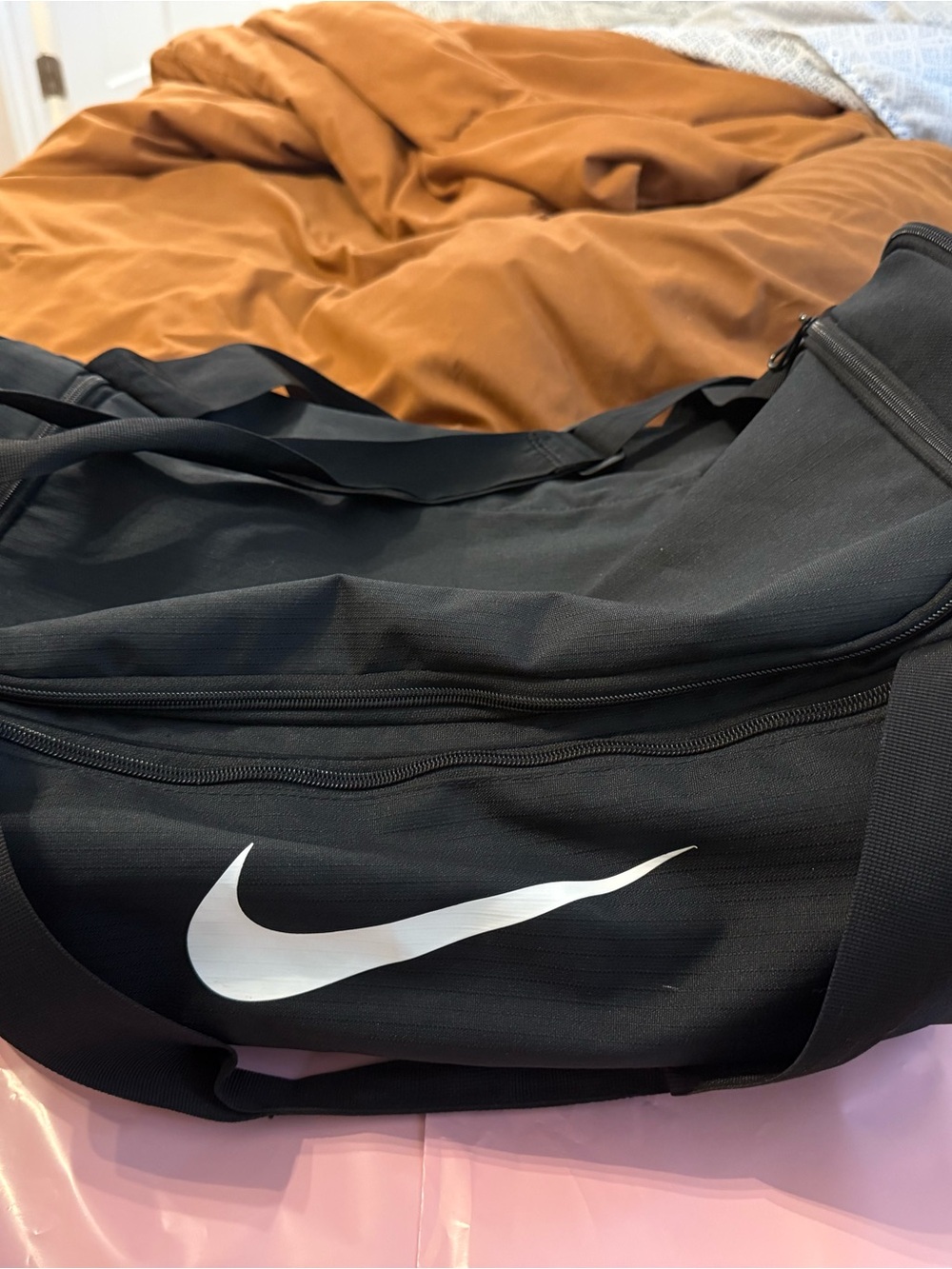 Nike Black Duffel with White Swoosh Logo Soccer Bag